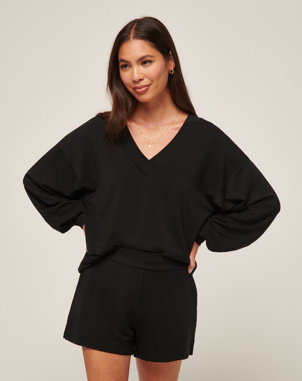 CLOUD TERRY VNECK TOP 0