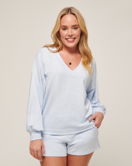 CLOUD TERRY VNECK TOP Image Thumbnail 0