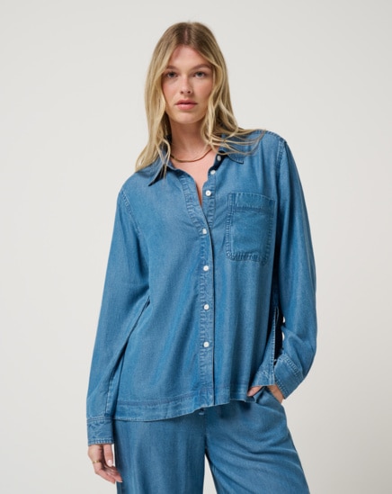 CHAMBRAY BUTTON DOWN LONG SLEEVE Image Thumbnail 1