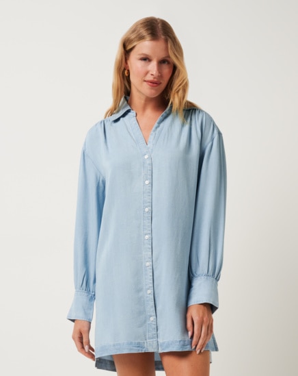 CHAMBRAY SHIRT DRESS Image Thumbnail 1
