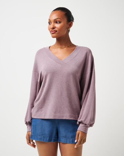 CLOUD TERRY VNECK TOP Image Thumbnail 0